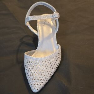 Silver Elegant Slingback Heels with Intricate Design